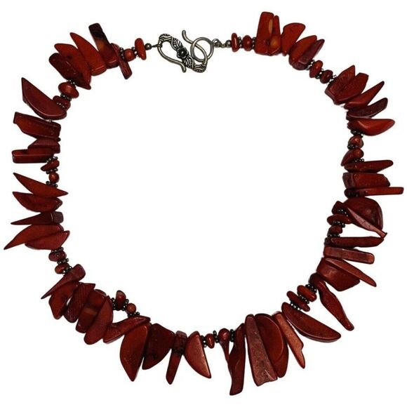 Vintage Native Style Red Jasper Boho Hippie Silver Tone Choker Necklace 15.5” - Picture 8 of 9